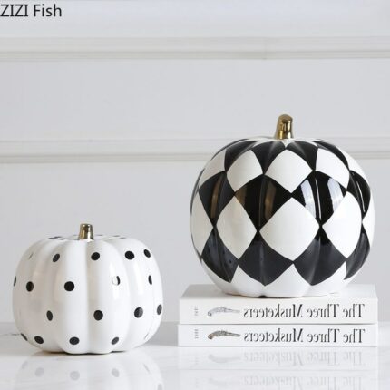 Black White Pumpkin Ceramic Statuette Ornaments Office Study Desktop Decor Porcelain Crafts Statue European Home Decoration 1