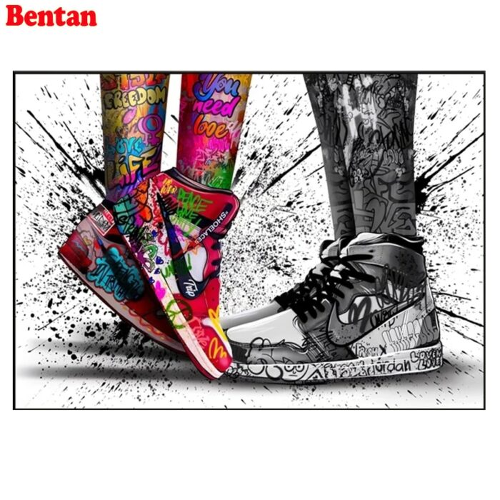 5D Full Square/Round Diamond Painting Couple Wearing Graffiti Sneakers Mosaic Kit Handmade Hobby Cross Stitch Mystery Art 1