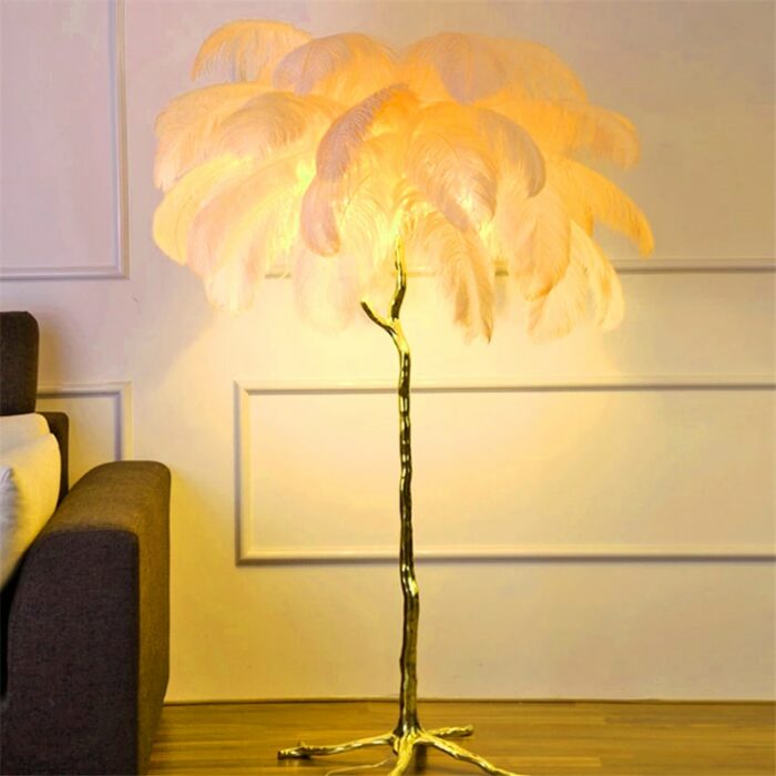 Ostrich Feather Floor Lamp Nordic All Copper Tripod Floor Light for Living Room Decoration Home Resin Standing Lights Furniture 3