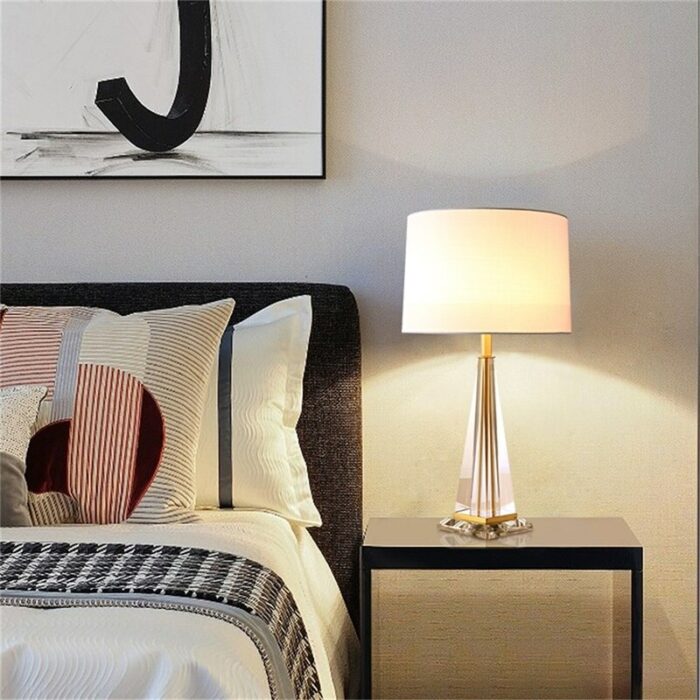 AOSONG Table Lamp Brass Modern Simple Crystal LED Fabric Desk Light Decoration for Home Bedroom 3