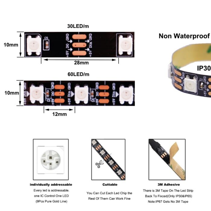 Led Strip Light Bluetooth Music Control DIY Ambient TV Computer Dream Screen Backlight Addressable WS2812B DC5V 2