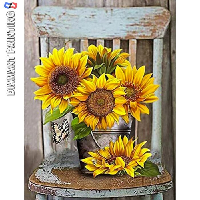 5D Diamond Embroidery Sunflower Cross Stitch Full Square New Diamond Painting Flower Chair Mosaic Farmhouse Art Kits Wall Decor 1