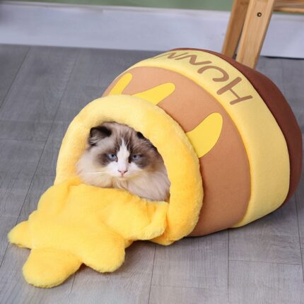 Honey Pot Pet Cat Bed Kennel Warm Soft Sleep Bed Cozy Cave Removable Cushion 2