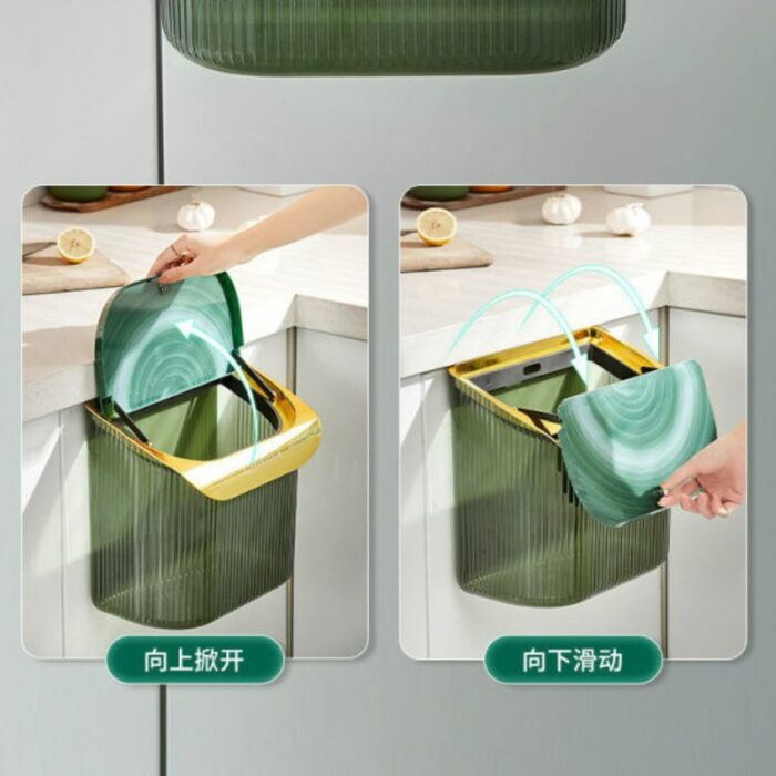 12L Kitchen Trash Can Wall Mounted Recycle Garbage Basket Trash Bin With Lid Cabinet Door Hanging Sliding Cover Storage Bucket 3