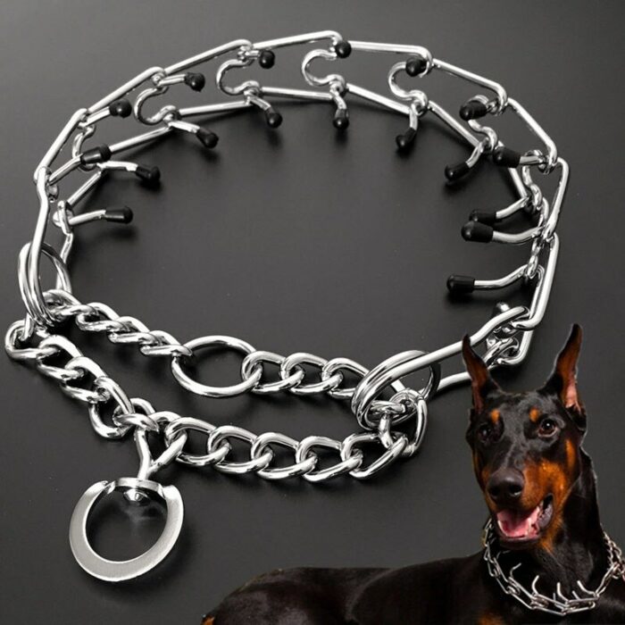 Effective Pinch Dog Training Collar With Comfort Rubber Tips Safe Adjustable Detachable Stainless Steel Pet Prong Choke Collar 2