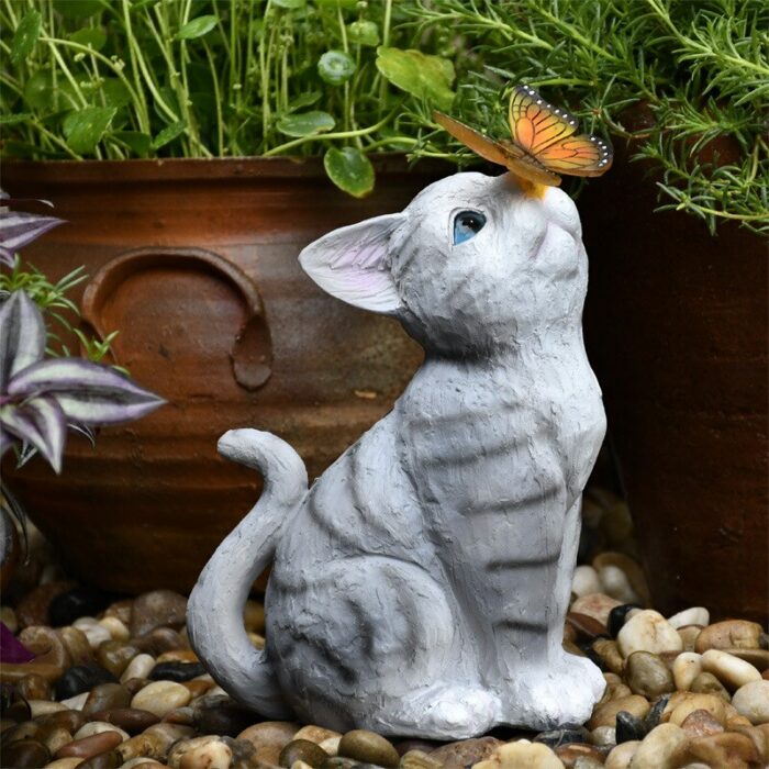 LED Solar Garden Lights with Solar Panel cat and butterfly figurine resin sculpture Outdoor Garden Ornament Decor Solar Lights 5