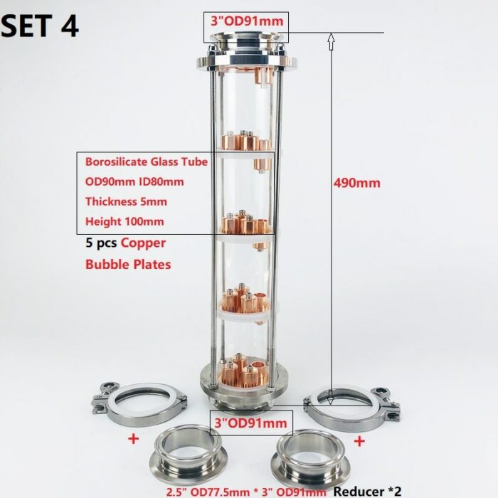 3"(76mm)OD91 Distillation Column With 5pcs Copper Bubble Plates For Distillation,5-Layer High Quality Glass Rectification Column 6