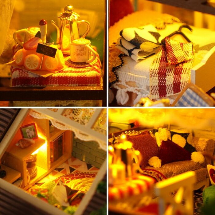 DIY Dollhouse Kit Apartment Loft Wooden Miniature Doll Houses with Furniture LED Lights for Children Birthday Gift 5