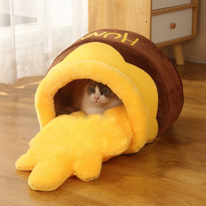 Honey Pot Pet Cat Bed Kennel Warm Soft Sleep Bed Cozy Cave Removable Cushion 4