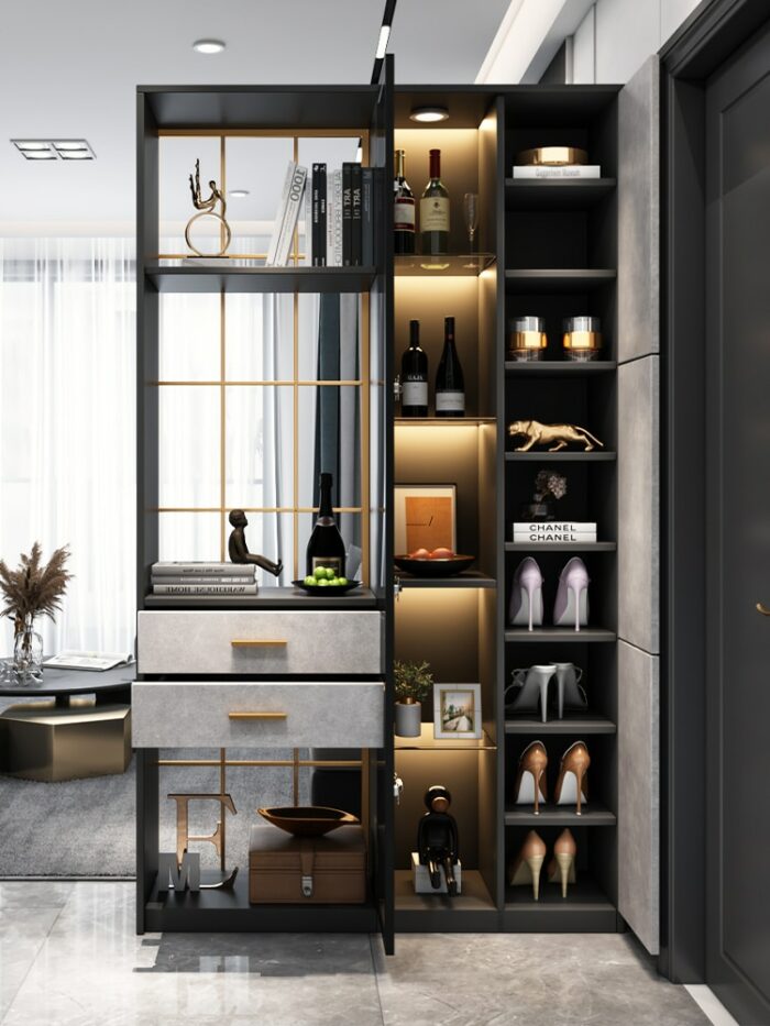 Light luxury iron screen partition cabinet modern entrance porch cabinet shoe cabinet integrated living room wine 1