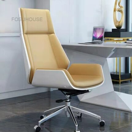 Light Luxury Boss Chair Swivel Office Chairs Rotary Armchair Leather Computer Chair Office Furniture European Lift Gaming Chair 1