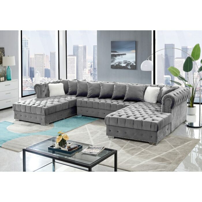 Modern Solid Wooden Frame Button Tufted Metal Cube Leg U Shaped Modular Sofa, Living Room Furniture 1