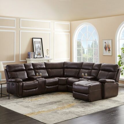 Manual Recliner Living Room Set with Cup Holder and Storage Box, High-End Leather Upholstery for Living Room Apartment 1