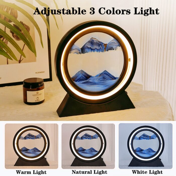 LED Moving Sand Art Table Lamp, Rechargeable Hourglass 3D Craft Quicksand Decompression Landscape Flowing Sand Decor Night Light 5