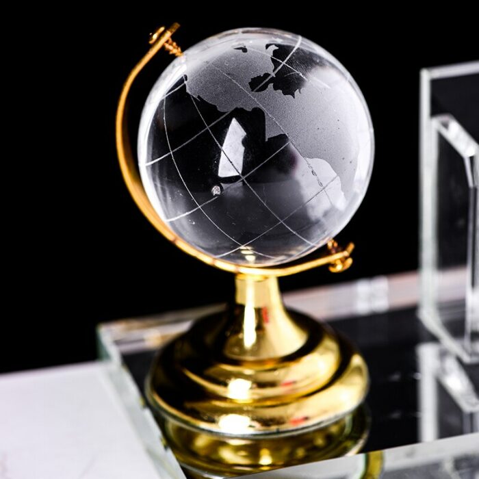 New Modern Crystal Glass Fantastic Pen Holder with Globe Calendar Clock Temperature Office Home Decoration Gift for Leader 3