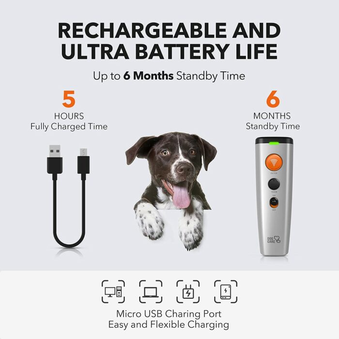 DOGCARE Dog Repeller No Dog Noise Anti Barking Device Ultrasonic Dog Bark Deterrent Devices Training 2-in-1 LED USB Rechargeable 5