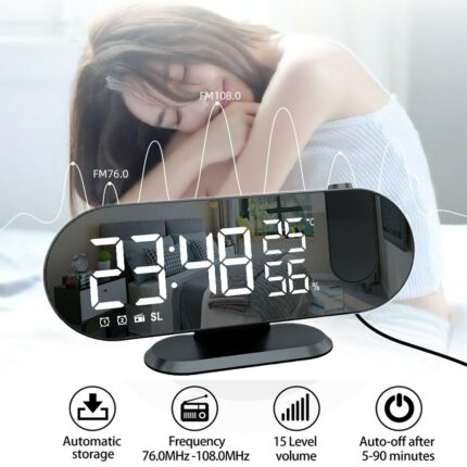 LED Digital Alarm Clock Watch Table Electronic Desktop Clocks USB Wake Up FM Radio Time Projector Snooze Function 2 Alarm 2