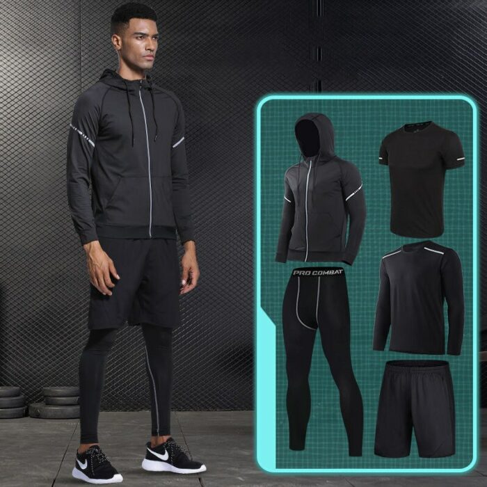 Winter Men Compression Sportswear Running Sports Suit Warm Basketball Tights Clothes Gym Fitness Training Set Jogging Tracksuits 3