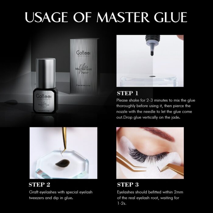 Gollee Master Glue 0.5 sec Low Humidity Eyelash Extension Glue Vegan Black Hypoallergenic Lashes Glue Waterproof lashes glue 3