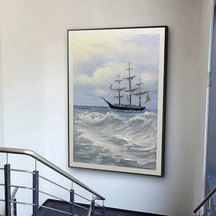 Pure Handmade Oil Painting European Sailboat Decoration Picture For Study Office Porch Corridor Hanging Poster Large Size Mural 5