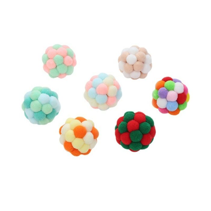 Cat Supplies New 7 Color Pet Cat Toy Handmade Bouncy Ball Kitten Toys Plush Bell Ball Planet Ball Cat Toys Interactive Pet Toys 2