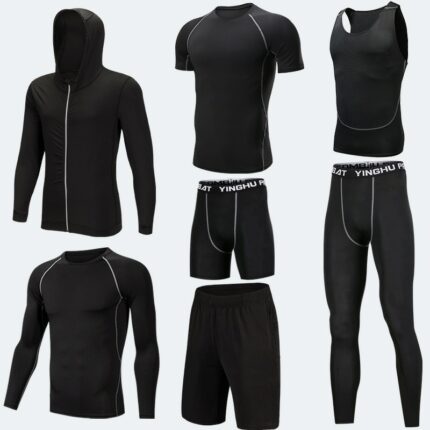 Running Training Clothes Men 7PCS/SETS Compression Running Sets Basketball Jogging Tights Underwear Set Gym Fitness Sports Suits 1