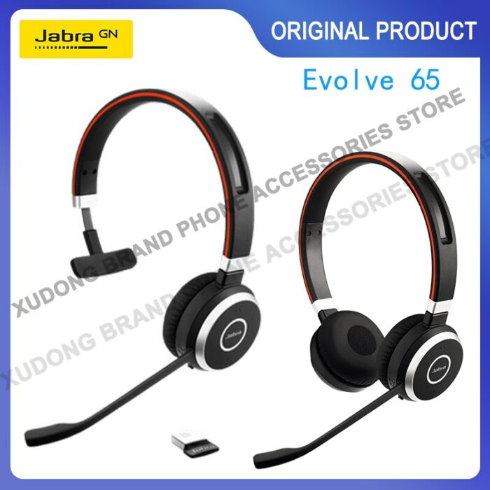 Jabra Evolve 65 Bluetooth Mono Stereo MS/UC Earphones Wireless Headset Advanced Noise-Cancelling Mic Headphones USB Adapter 1