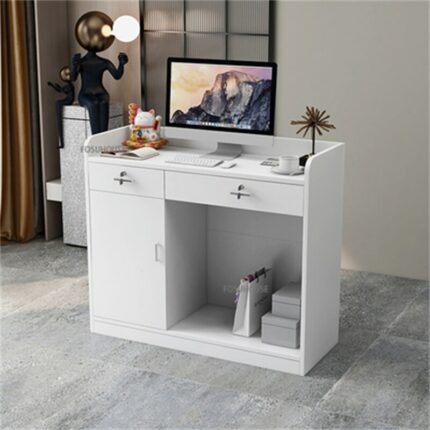 Nordic Wood Simple Small Cashier Desk Contemporary Furniture Convenience Store Supermarket Reception Desk Podium Writing Desk 1