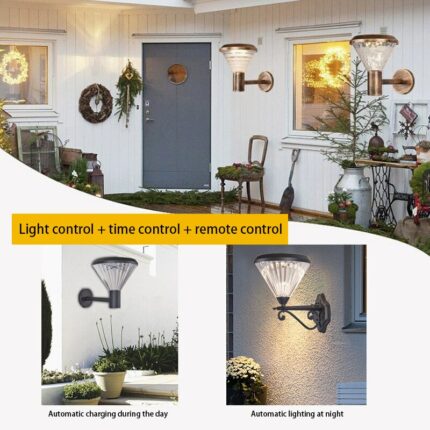 LED Outdoor Solar Wall Light Light Sensor Remote Waterproof Aluminum Wall Lamp For Garden Square Balcony Night Illumination 2